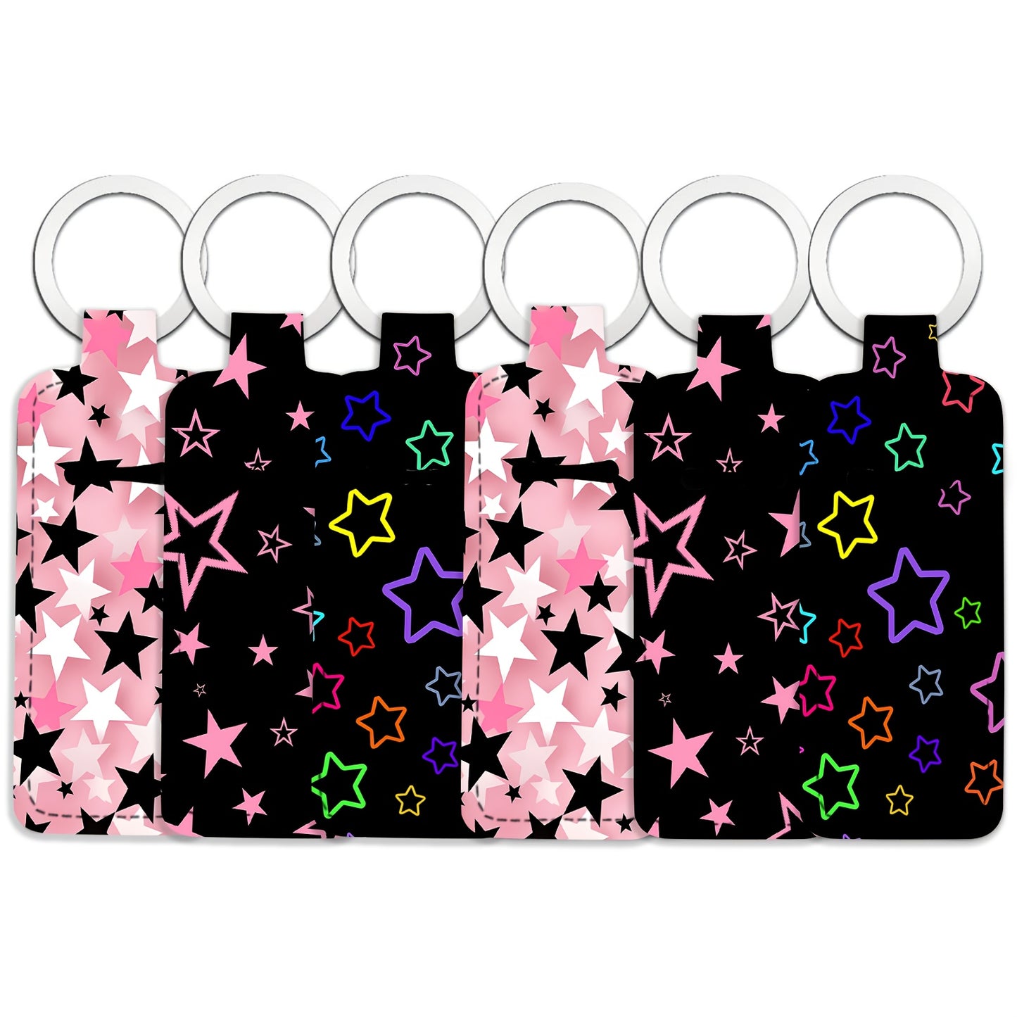 Colorful Stars on black background Lip balm holder keychain