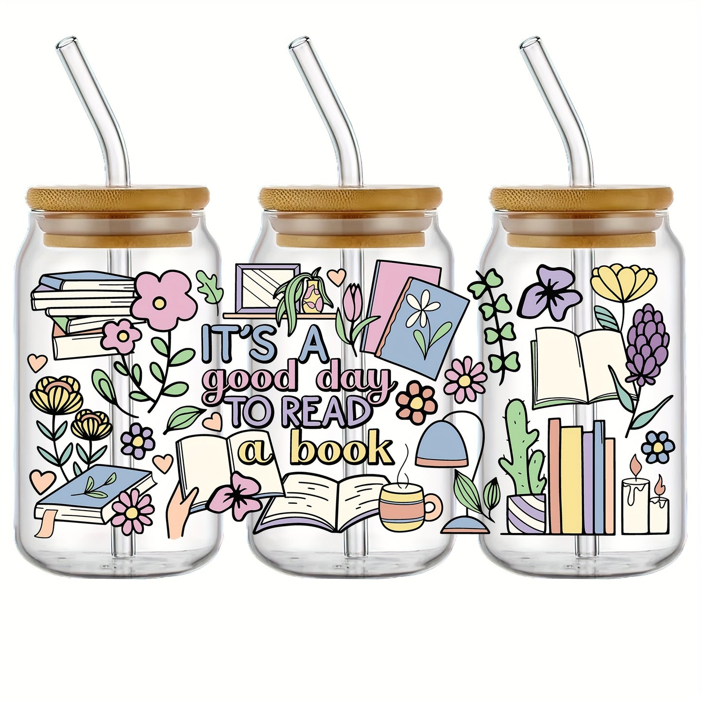 Reading 4 styles - Sorry I'm booked, It's a good day, The Reader, and Just one more chapter Cold Brew Glass tumbler - 16 oz