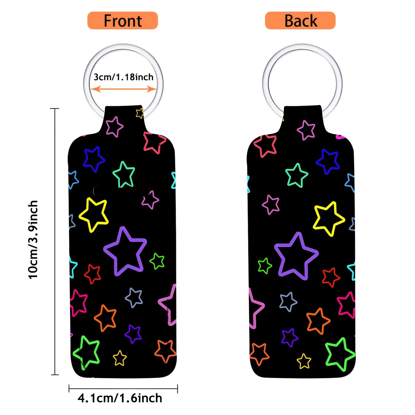 Colorful Stars on black background Lip balm holder keychain
