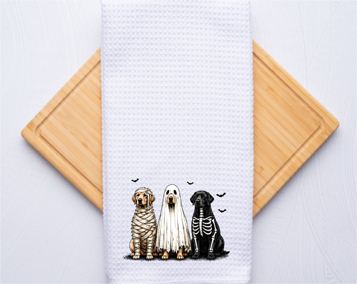 Adorable spooky halloween dogs Tea Towel Waffle