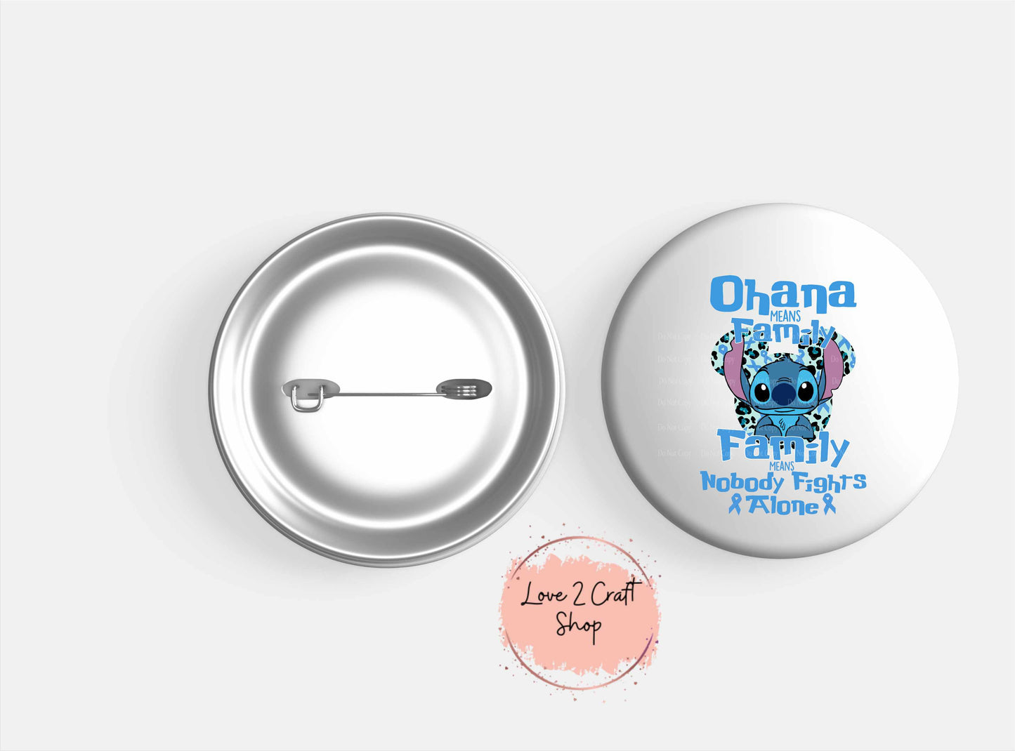 Colon Cancer Stitch Ohana means family 1", 1.5" or 2" Button