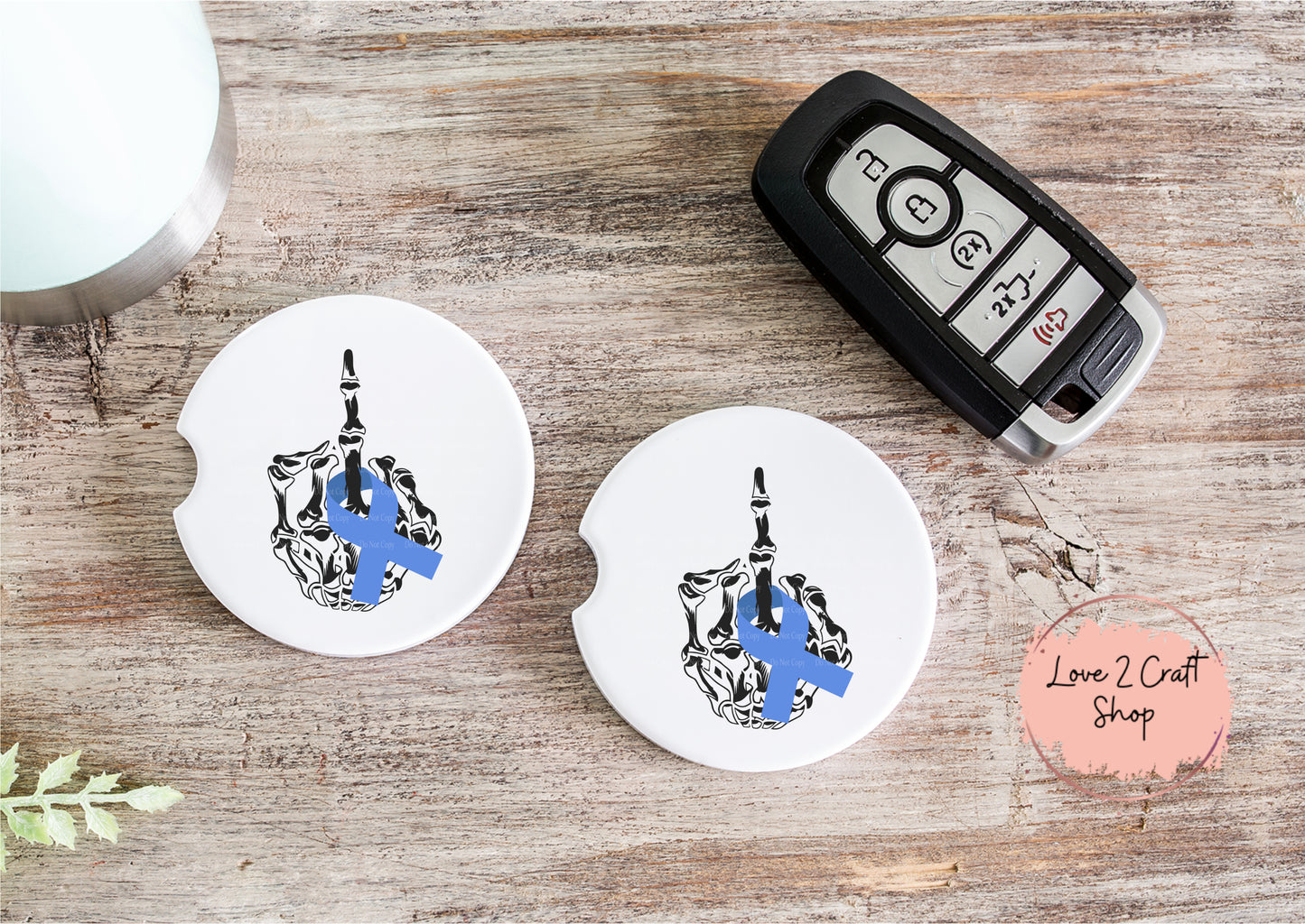 Colon Cancer Skeleton Hand Middle Finger Car Coasters