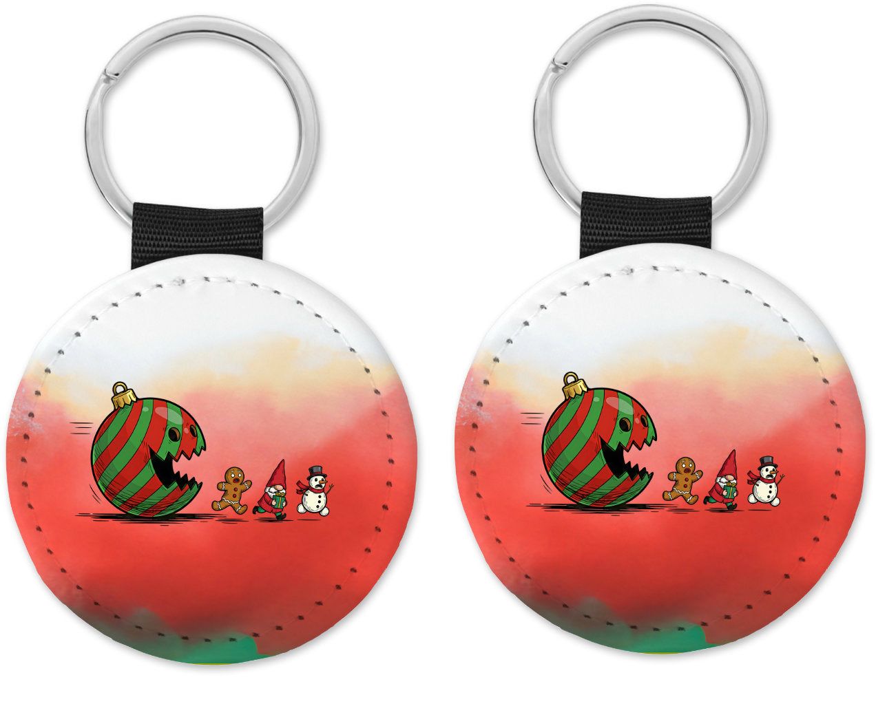 Christmas Ornament Ball Funny Gnome Round Sparkly Key Chain