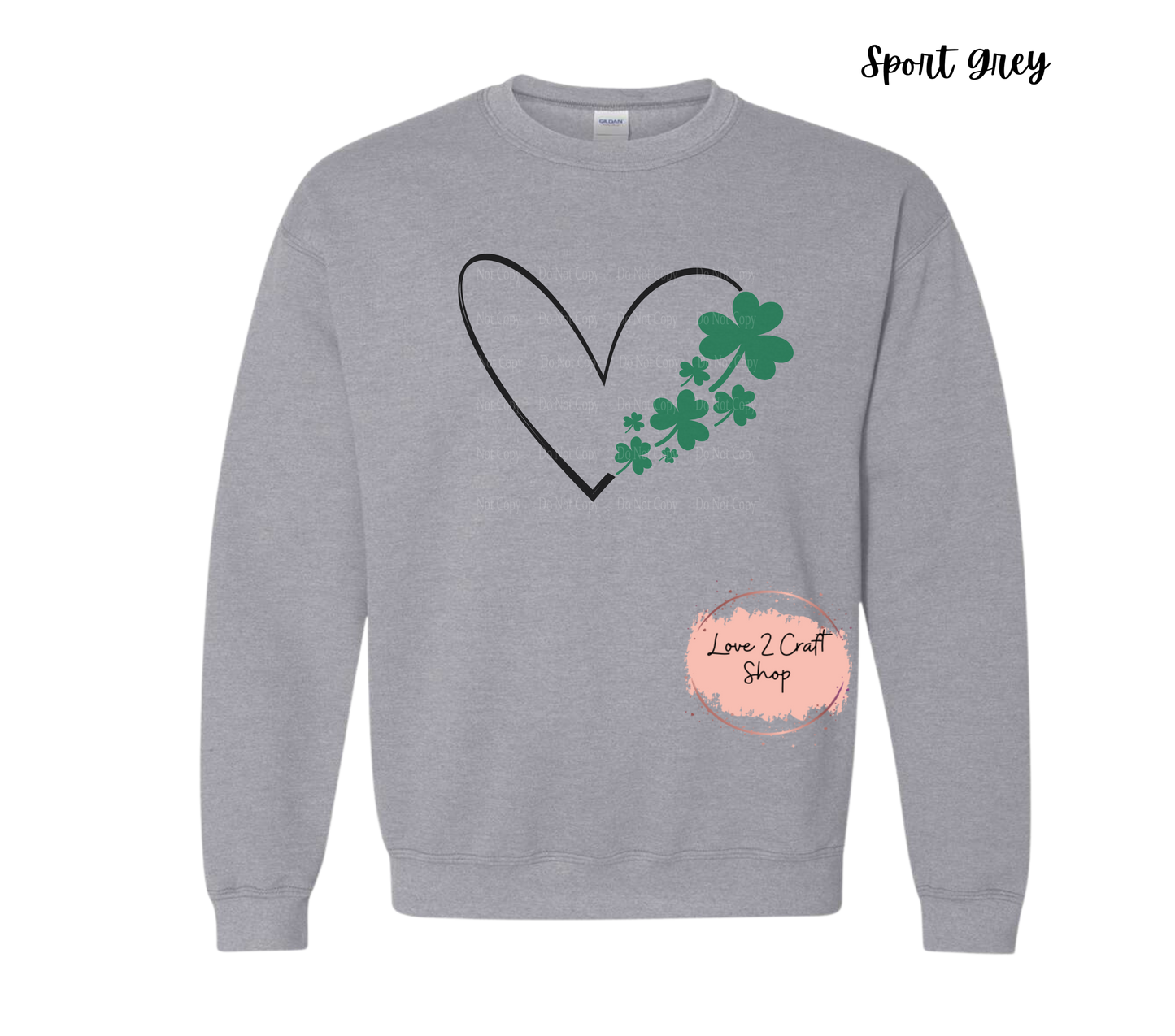 Heart outline with clovers St Patricks Day Skeleton Crewneck