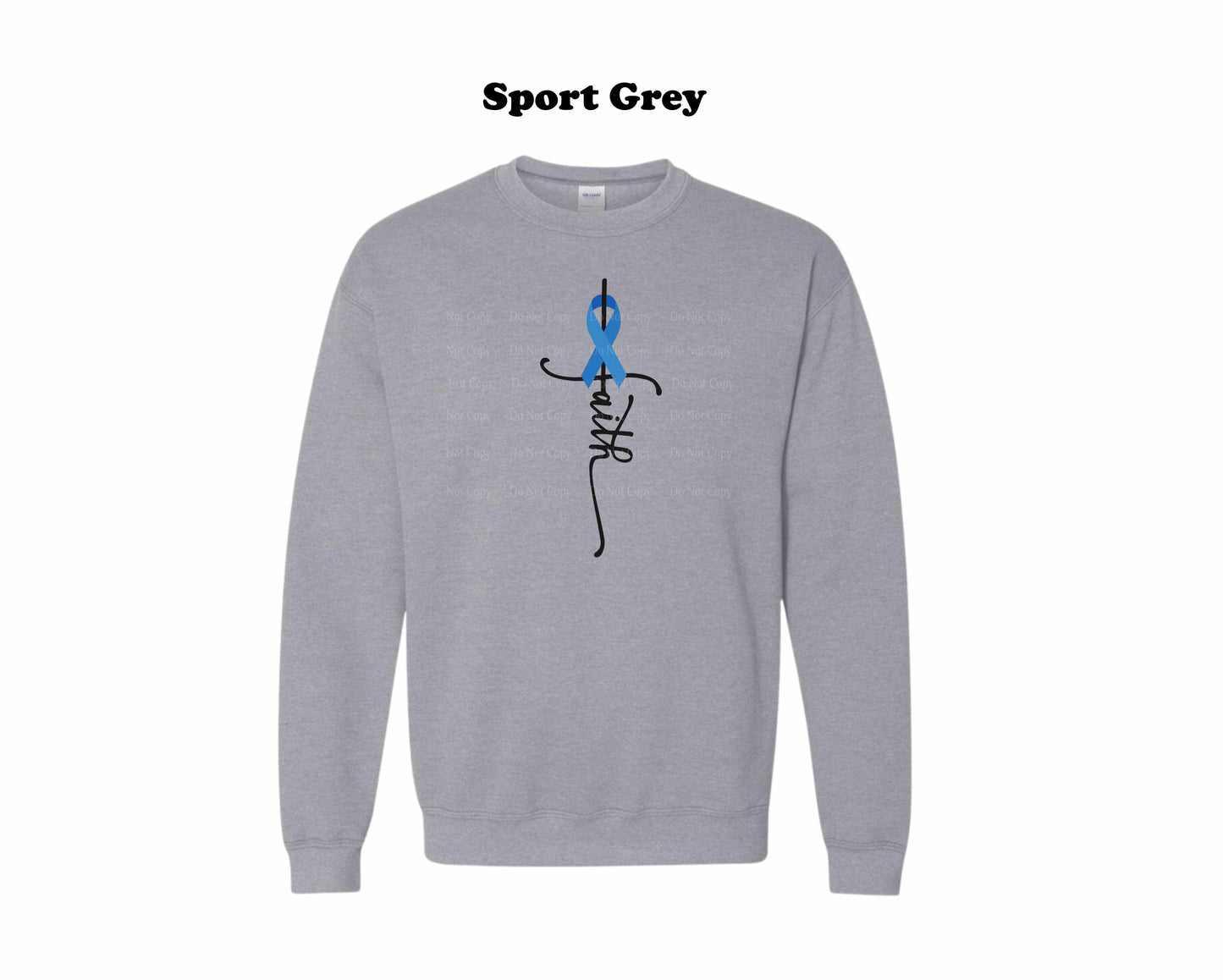 Colon Cancer Faith with Blue Ribbon Crewneck