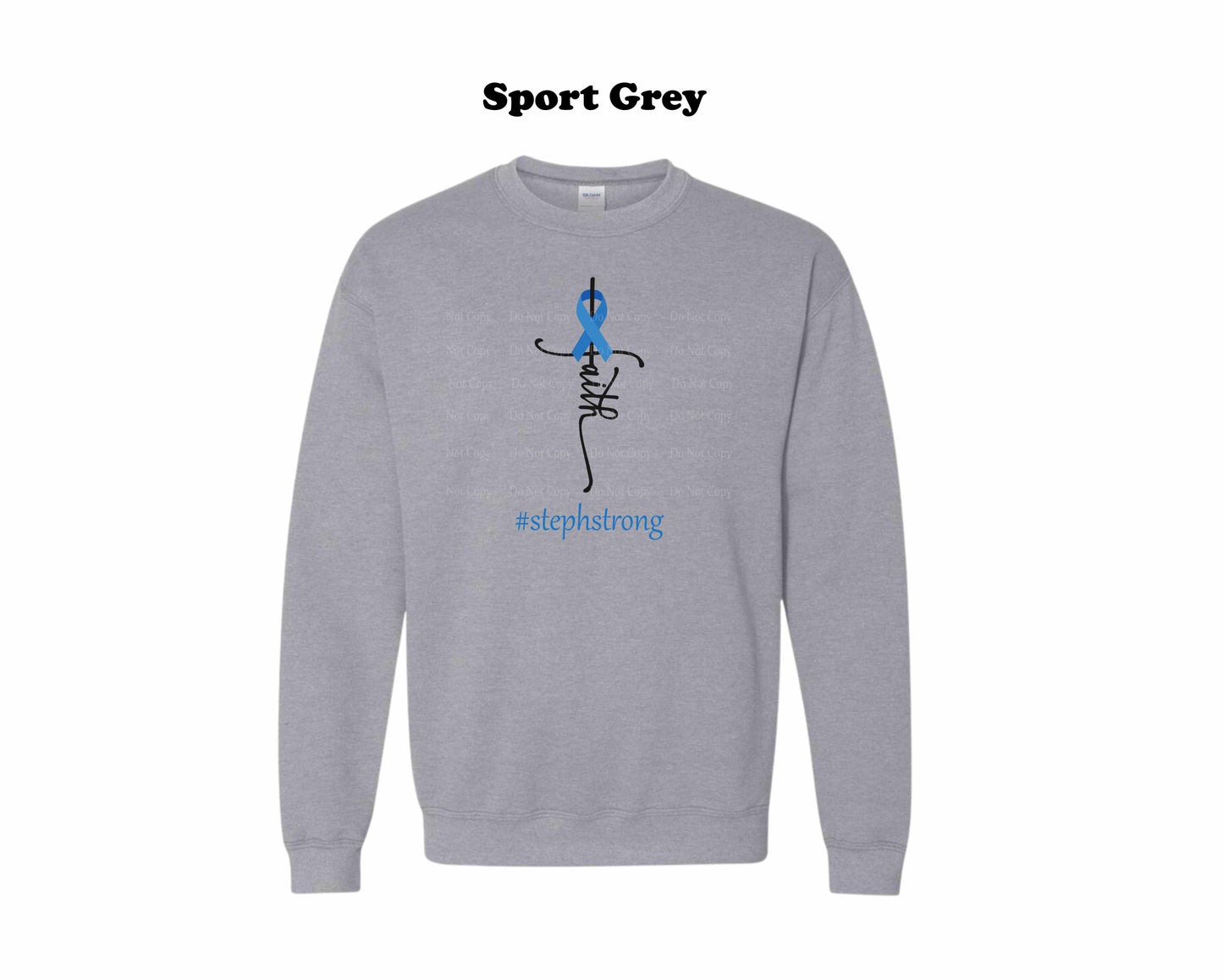 Colon Cancer Faith with Blue Ribbon Crewneck