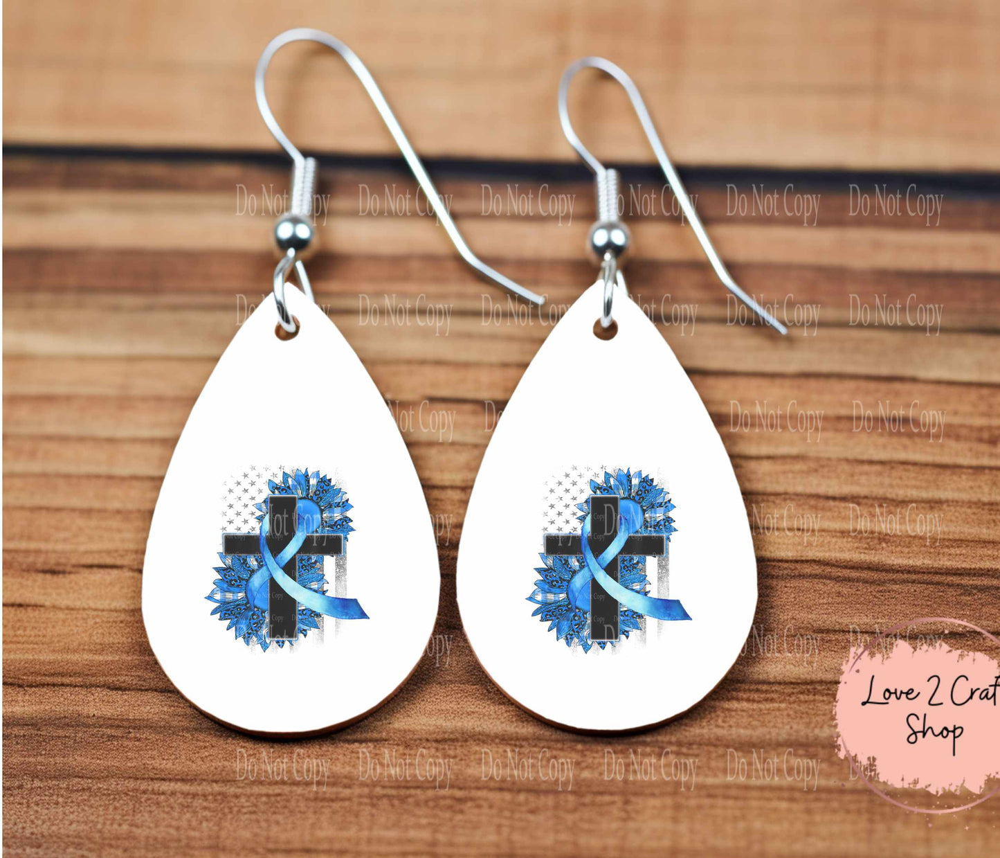 Colon Cancer Floral Cross Teardrop earrings