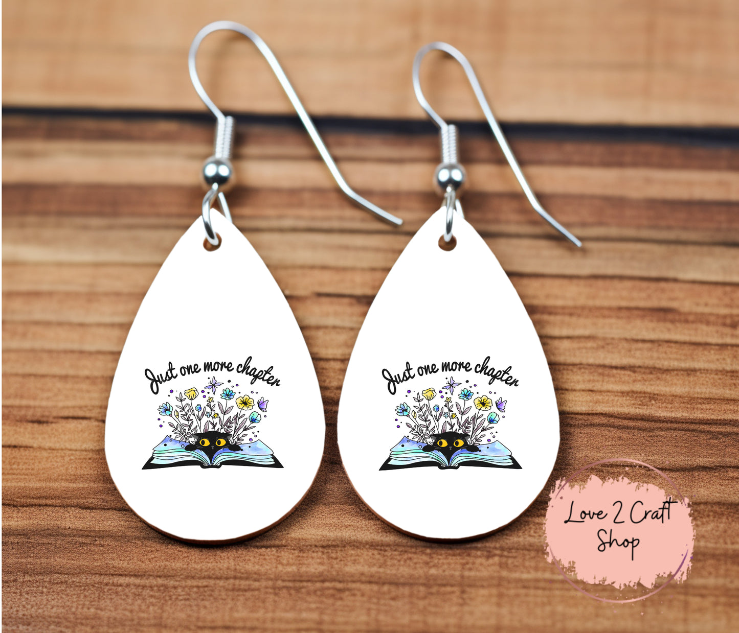 Just One More Chapter Floral with Black Cat Teardrop earrings