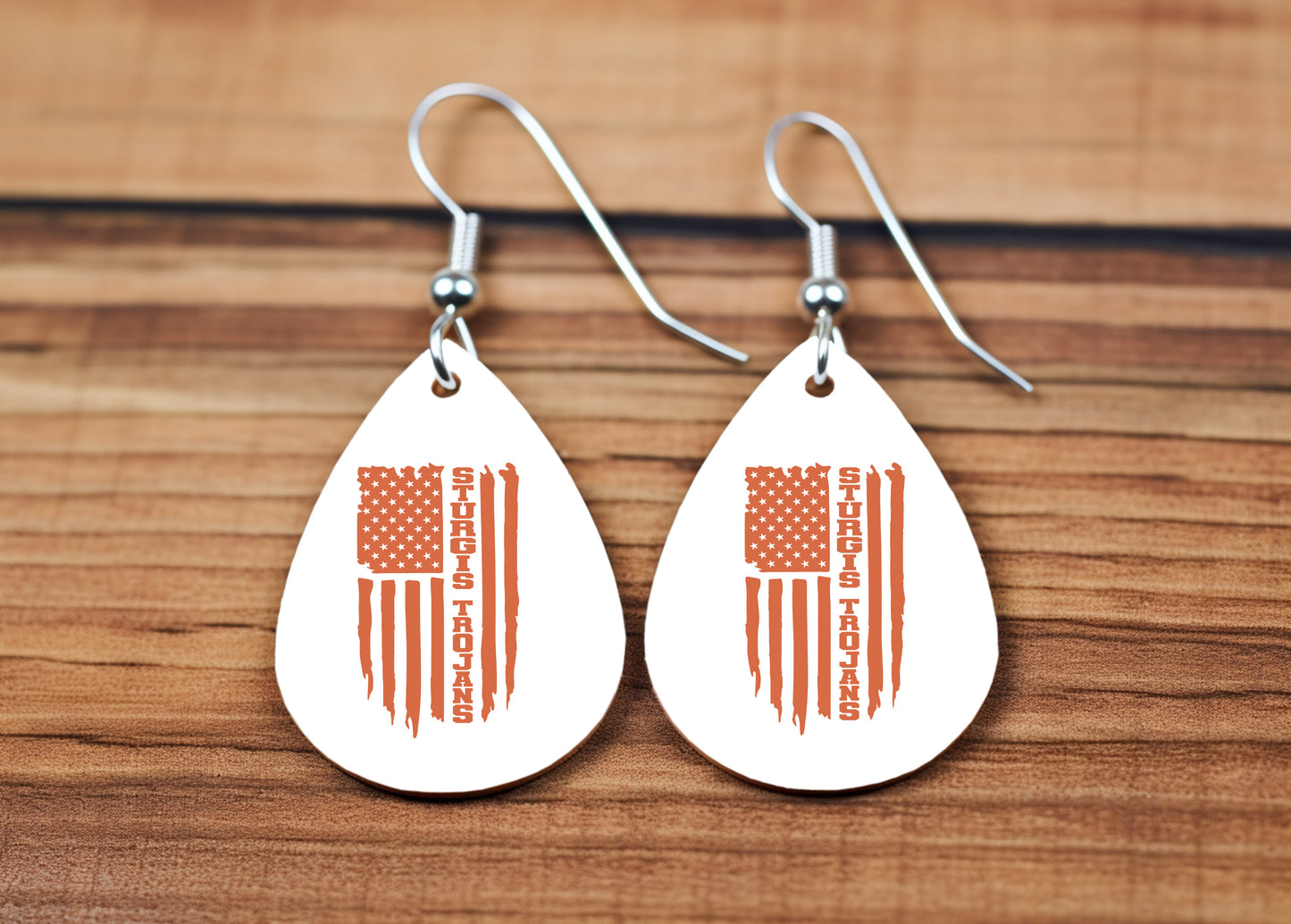 Sturgis Trojans Orange American Flag Earrings