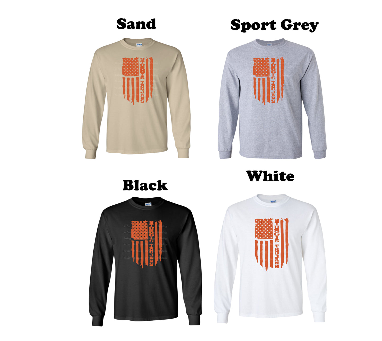 Sturgis Trojans Orange American Flag Long Sleeve