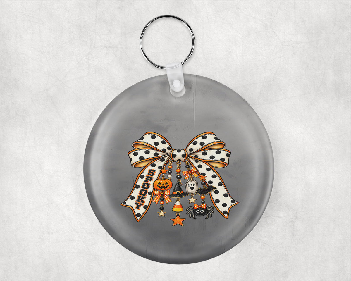 Halloween Coquette Bow with cute charms Acrylic Round Key Chain
