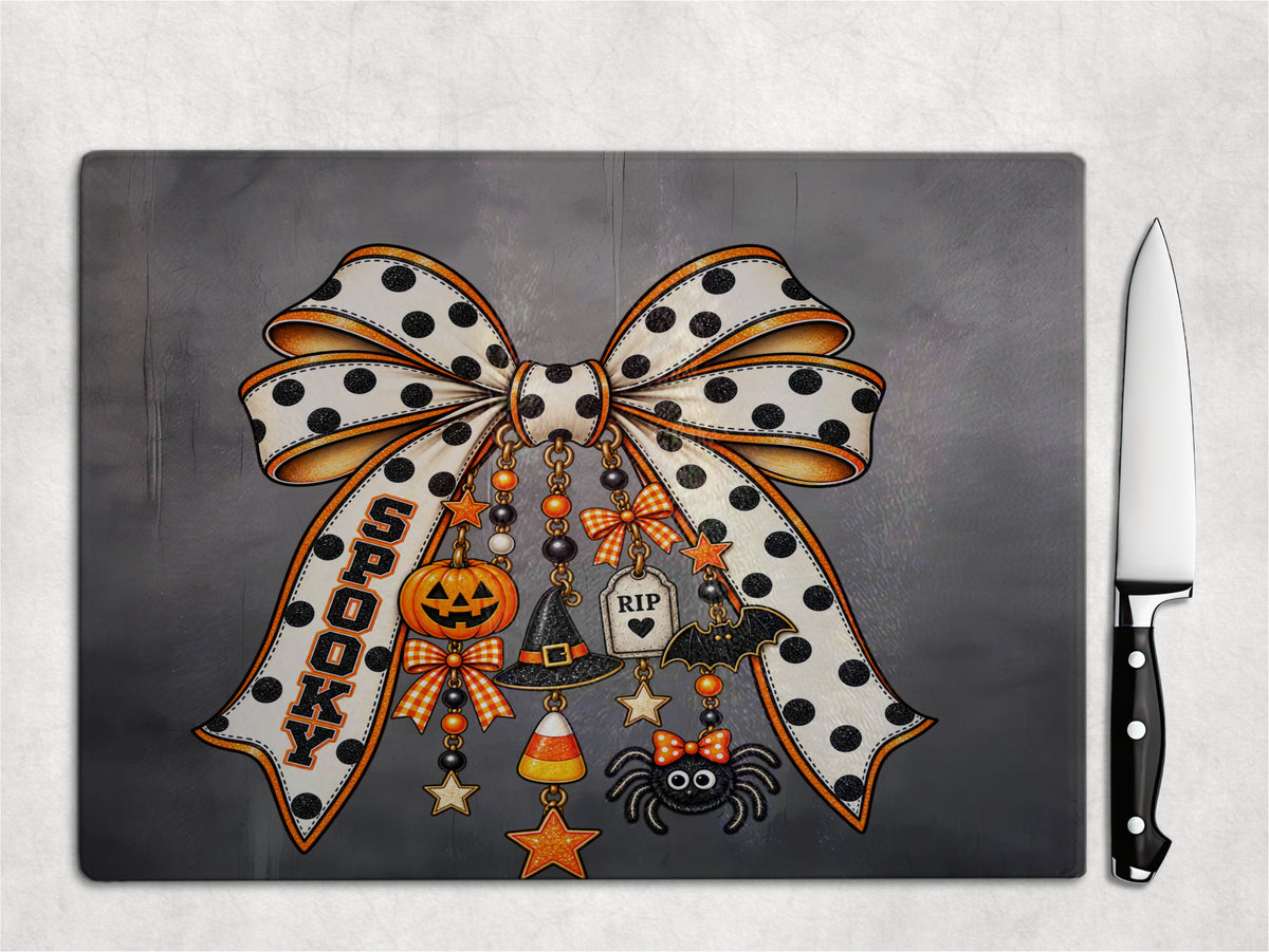 Halloween Coquette Bow with cute charms Glass Cutting Board