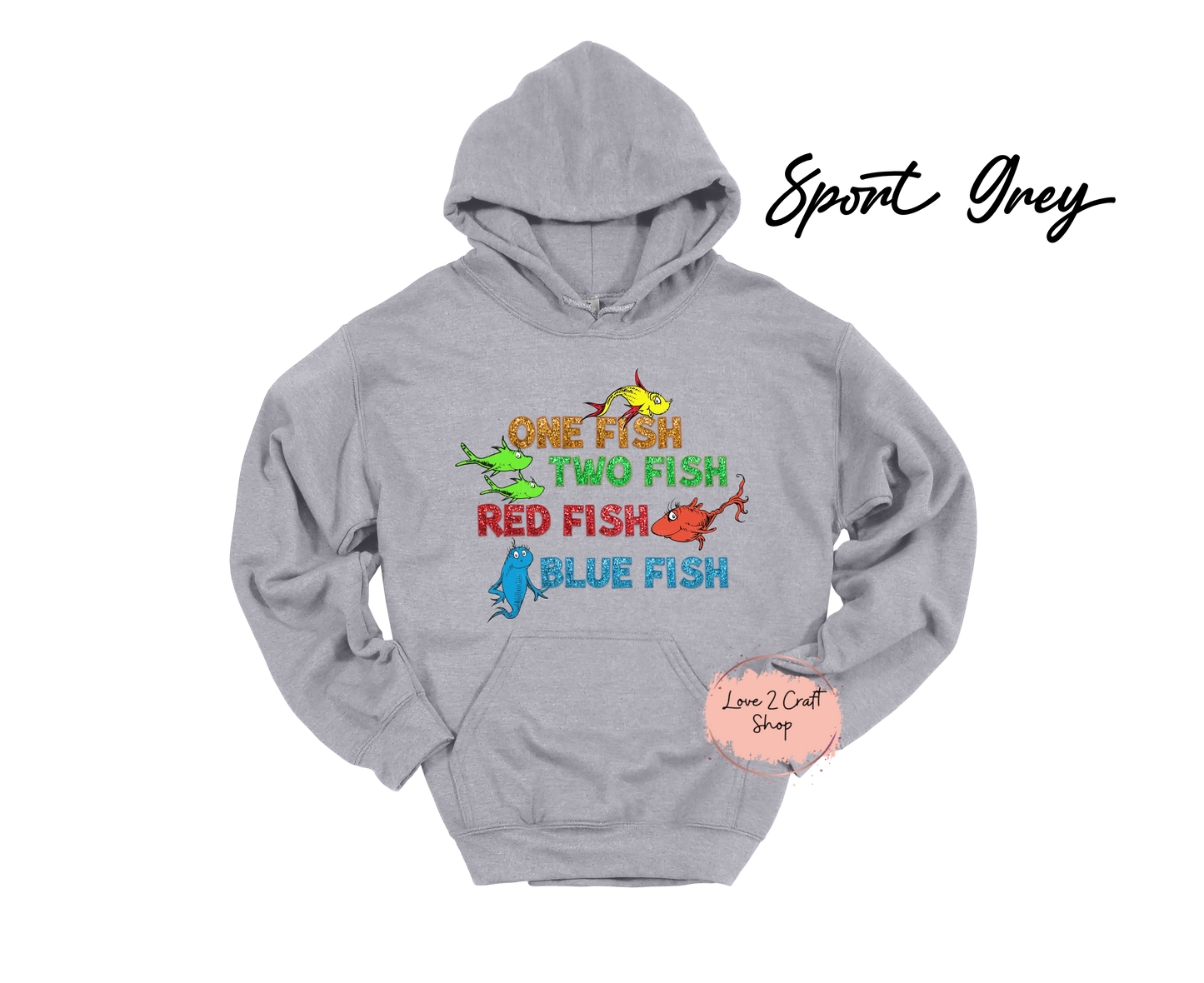 One Fish Two Fish Red Fish Blue Fish - Faux Glitter - Cat in the Hat Hoodie