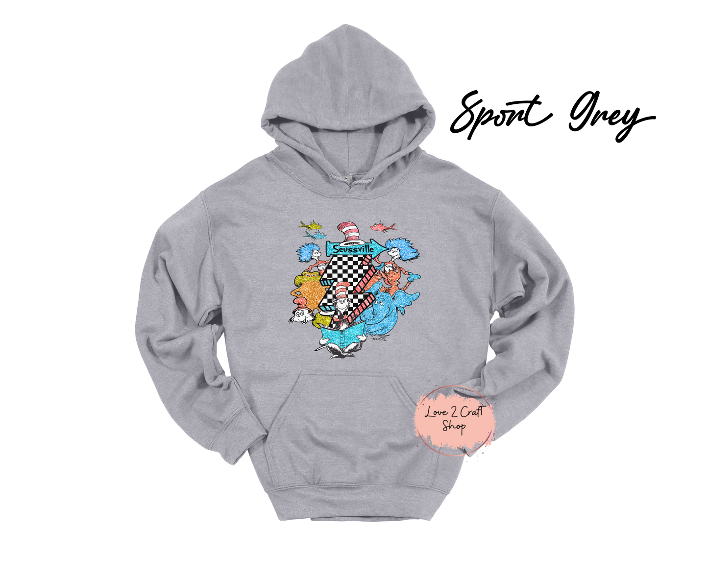 Seussville Collage - Faux Glitter - Cat in the Hat Hoodie