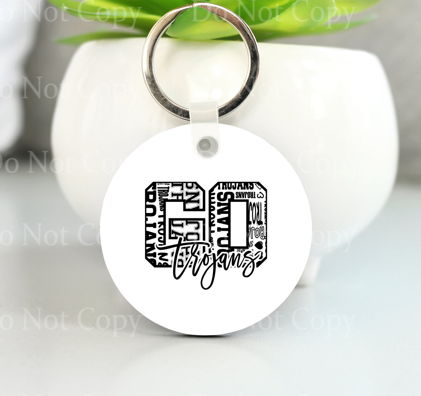 Go Trojans Black Typography Key Chain