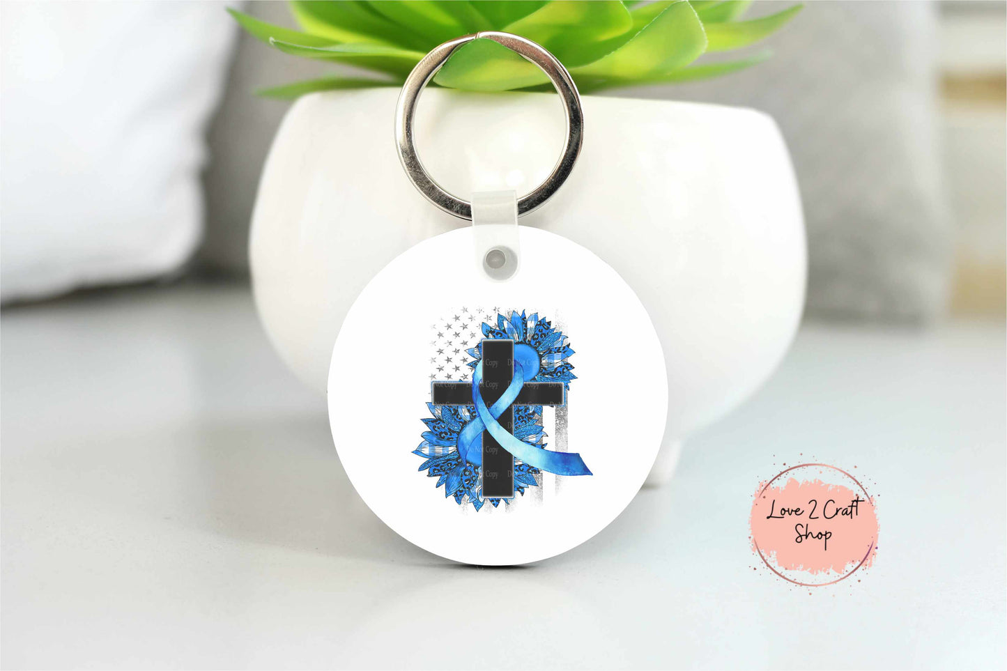 Colon Cancer Floral Cross Flag Key chain