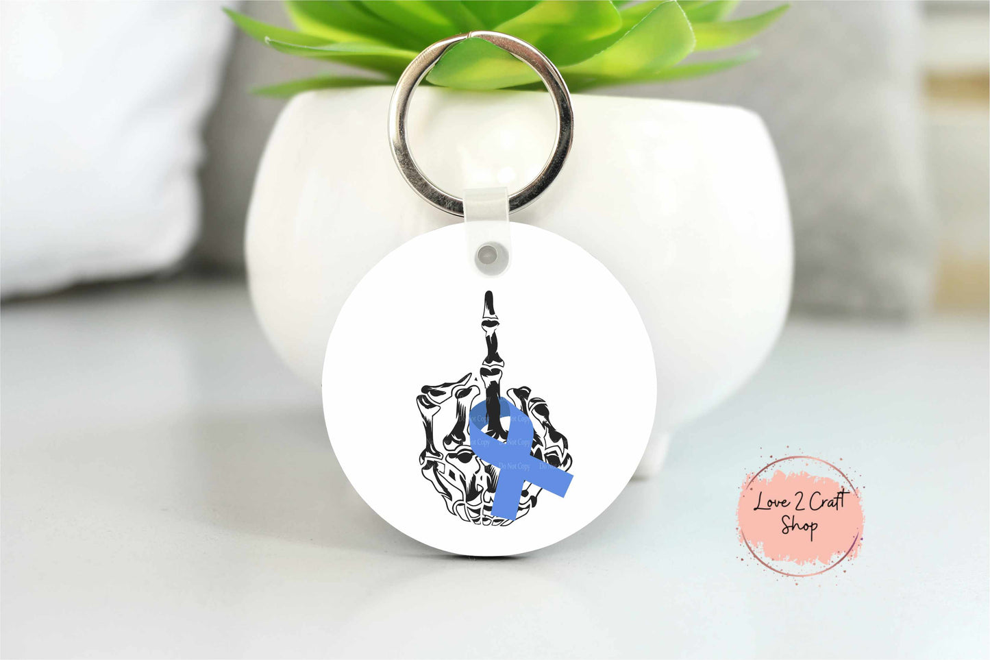 Colon Cancer Skeleton Hand Middle Finger Key chain