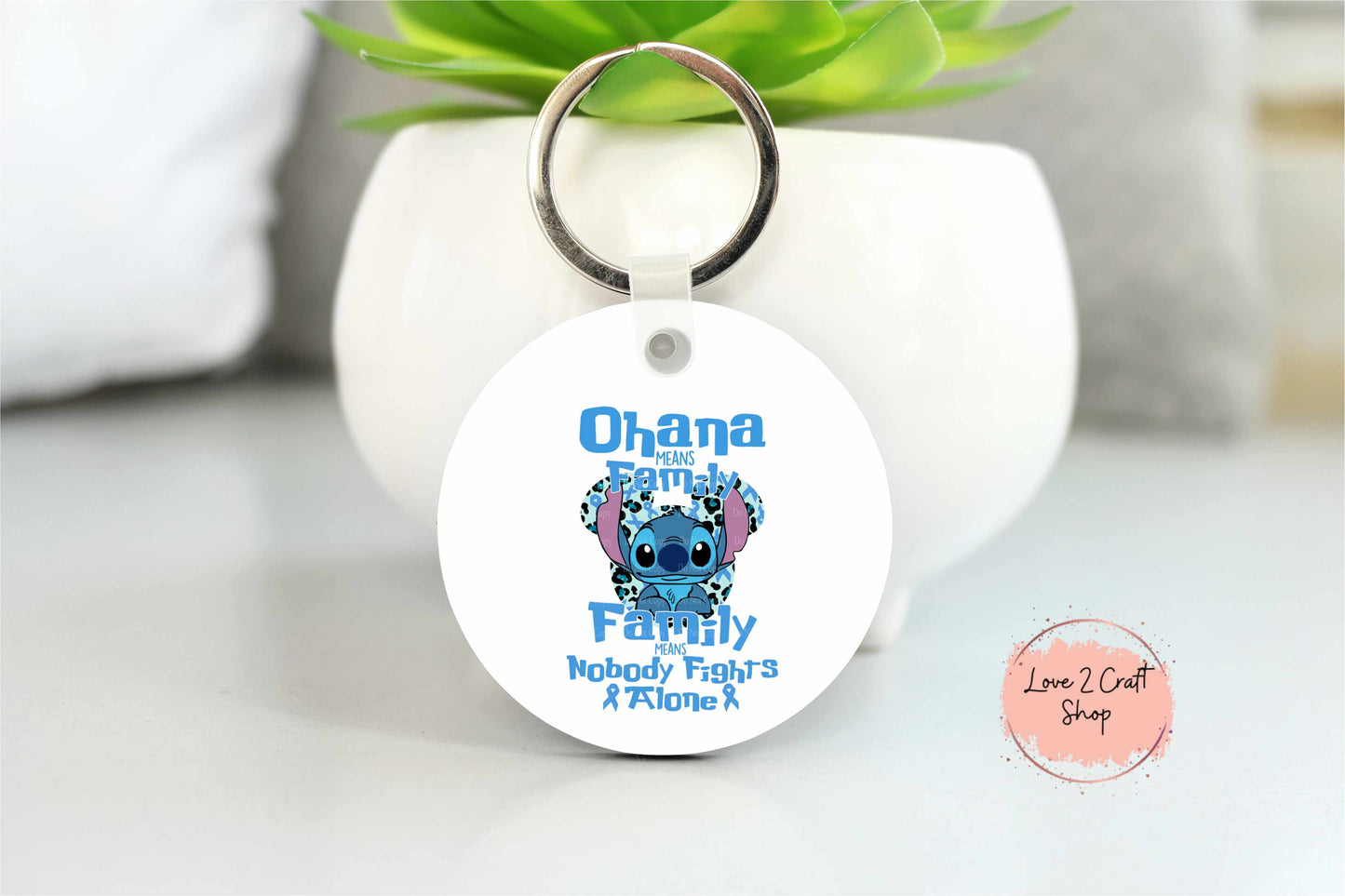 Colon Cancer Stitch Ohana means family Key chain