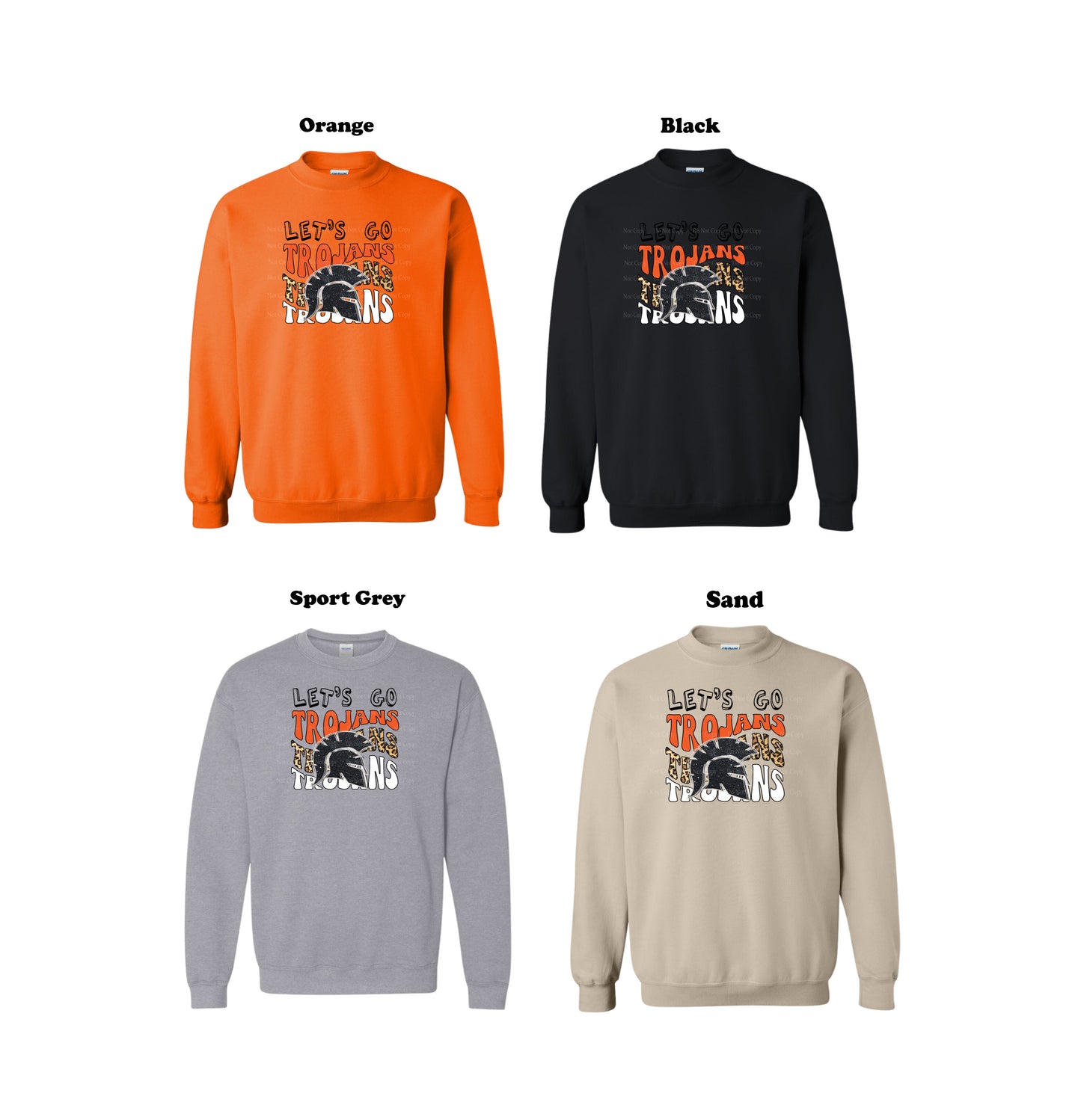 Let's Go Trojans School Spirit Leopard print Crew Sweatshirt