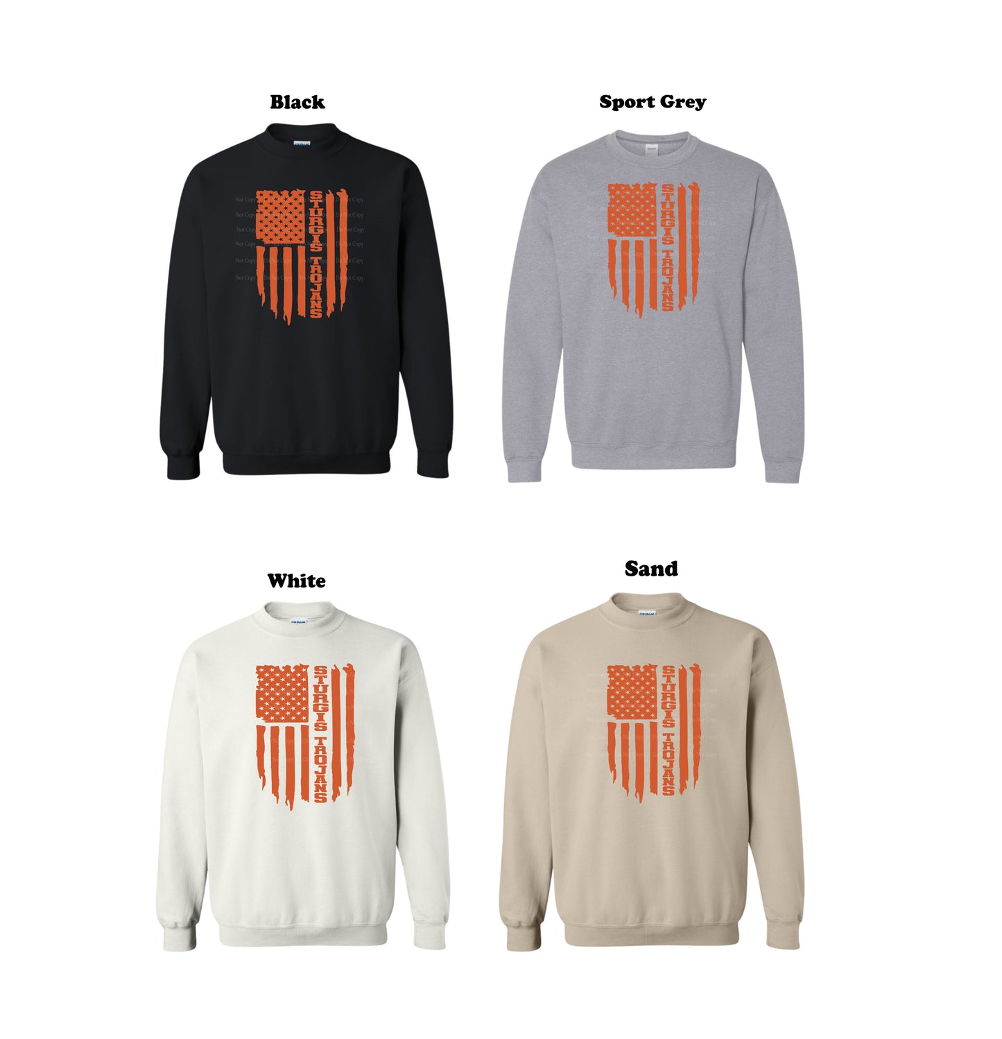 Sturgis Trojans Orange American Flag Crew Sweatshirt