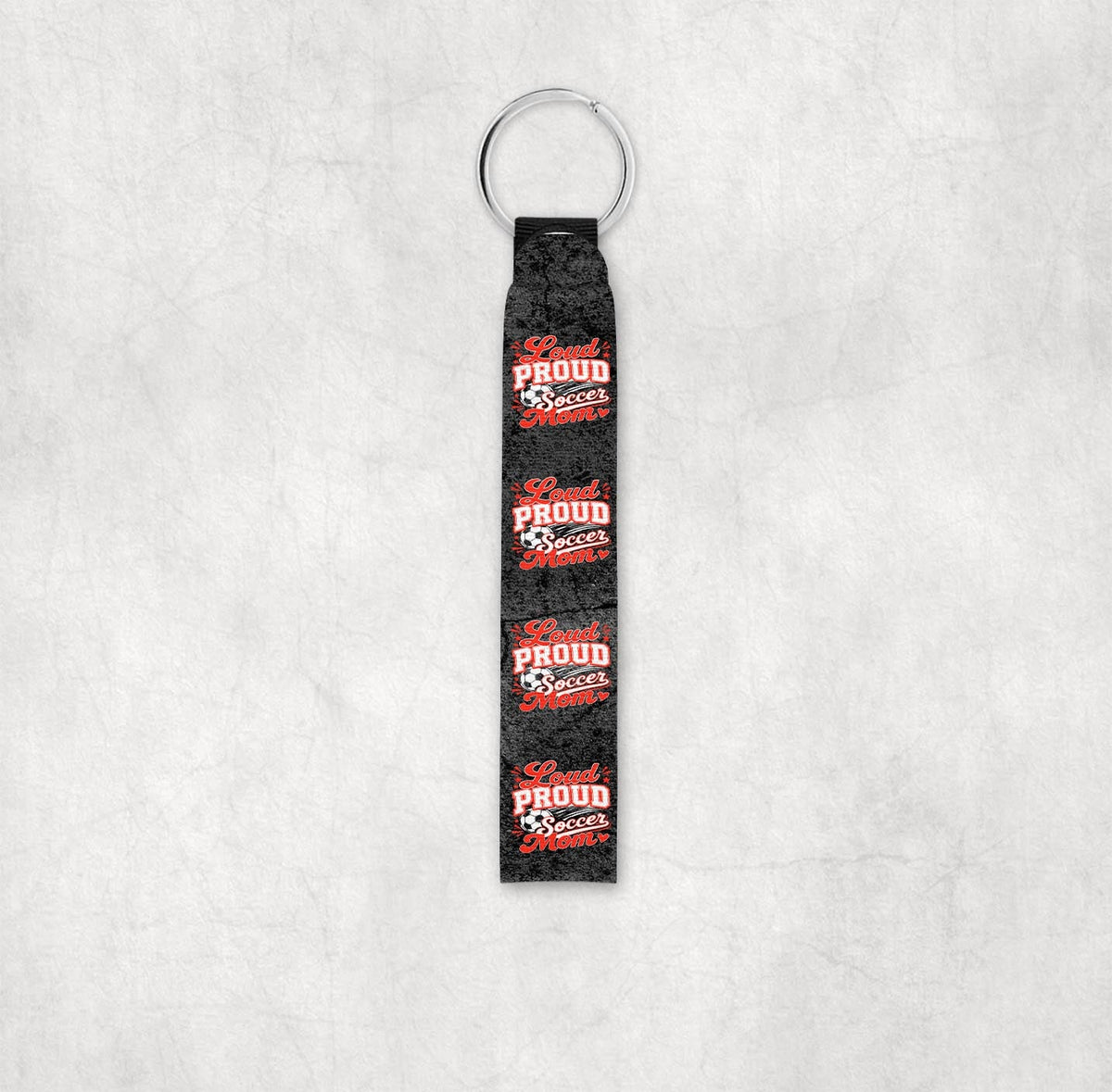 Loud Proud Soccer Mom wristlet keychain