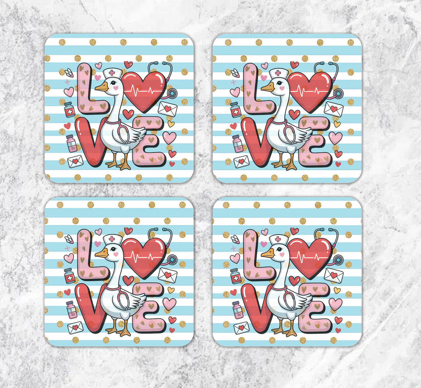 Love Valentine Nurse Goose Square or Round Coasters