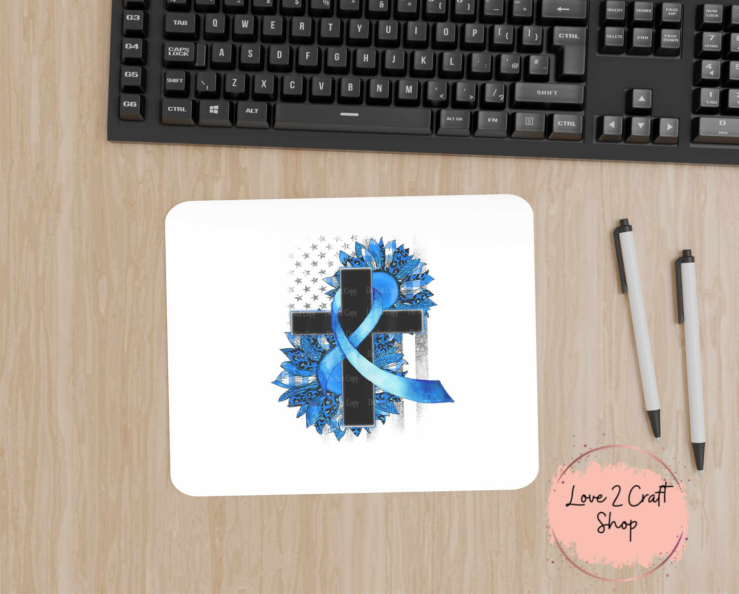 Colon Cancer Floral Cross Mouse Pad 7.5" x 9"