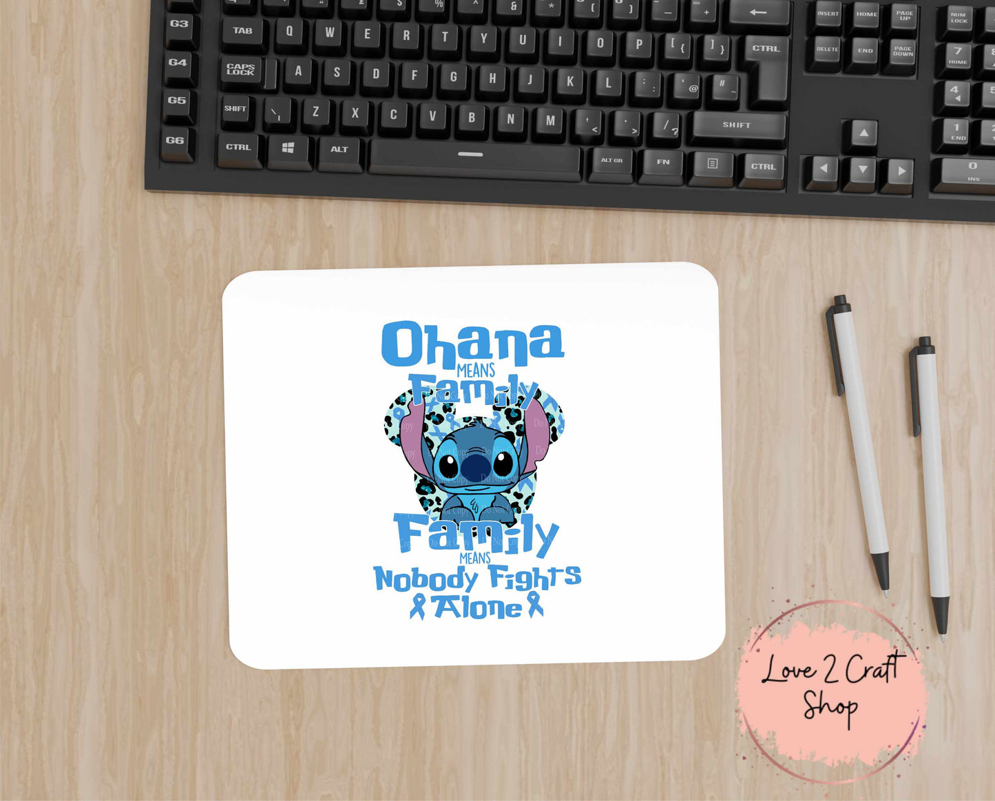 Colon Cancer Stitch Ohana means family Mouse Pad 7.5" x 9"
