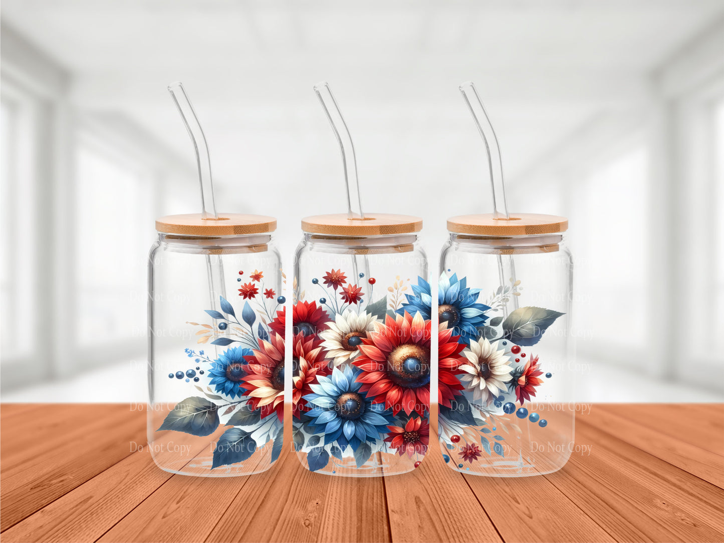 Patriotic Bouquet Flowers Cold Brew Glass Tumbler