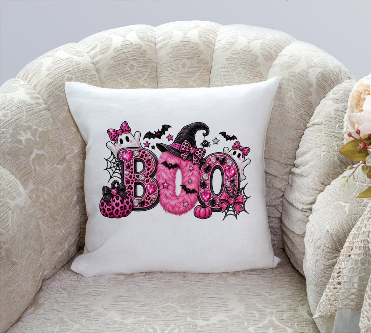 Pink BOO Halloween Pillow