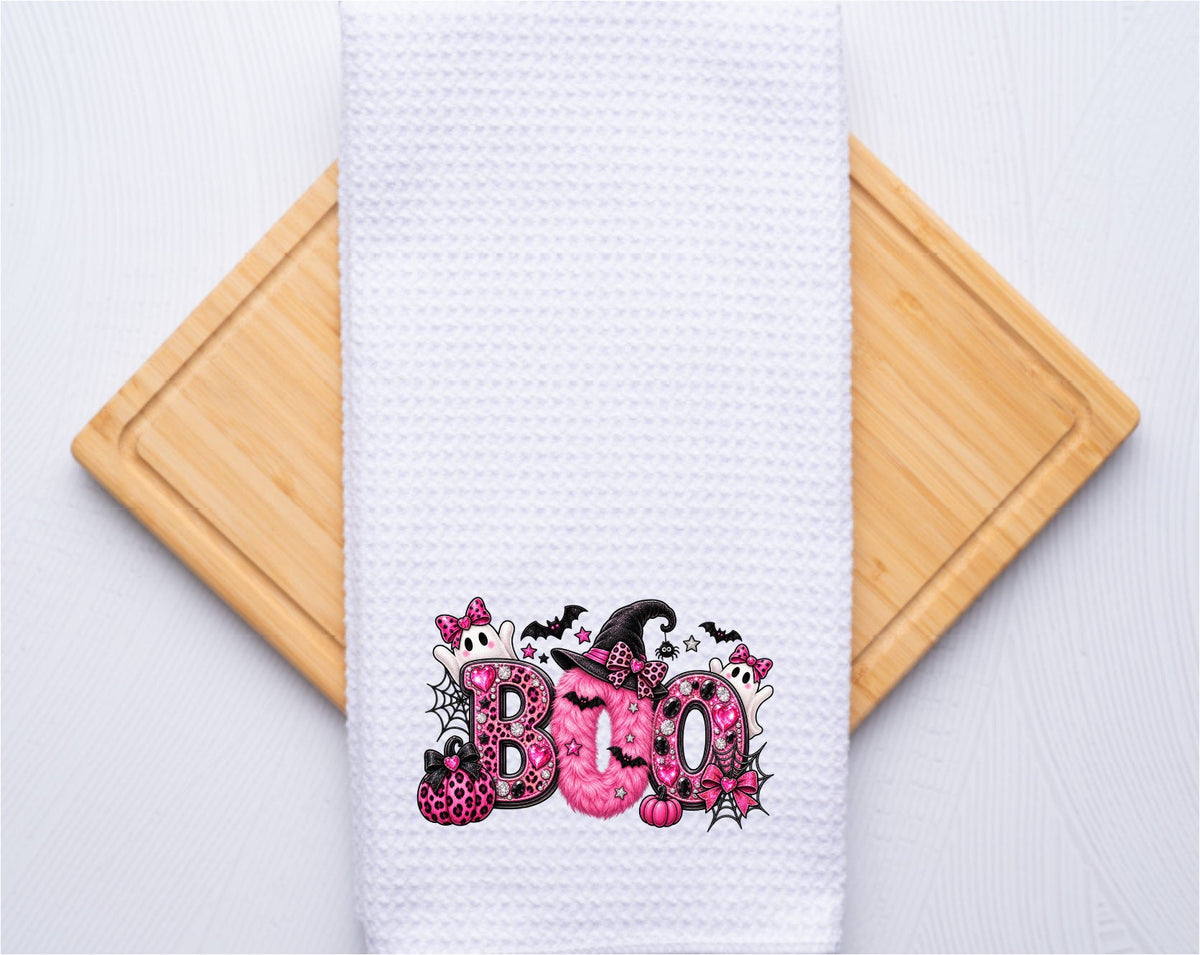 Pink BOO Halloween Tea Towel
