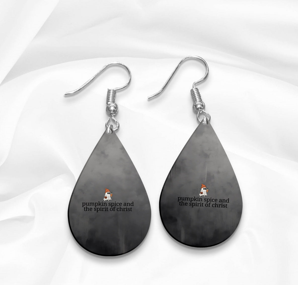 Pumpkin Spice ghost Teardrop Earrings