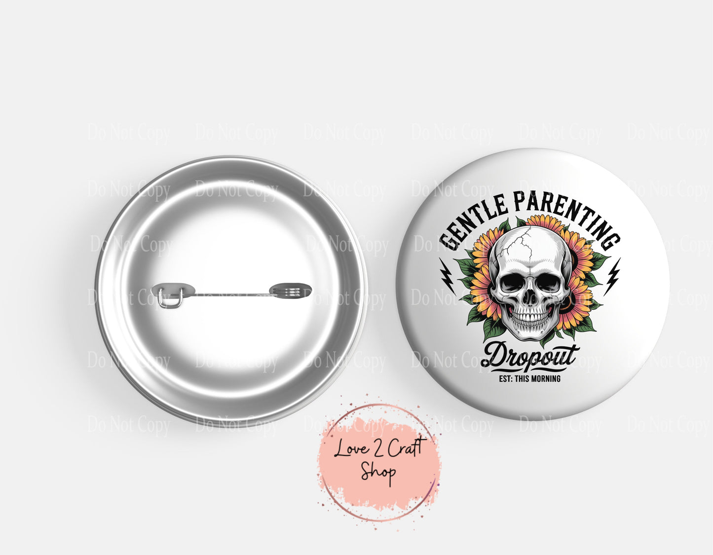 Skull Gentle Parenting with flowers Button