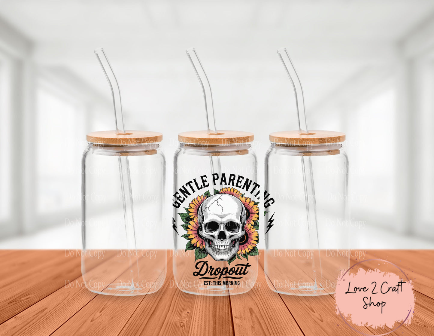 Skull Gentle Parenting with flowers Cold Brew Glass Tumbler
