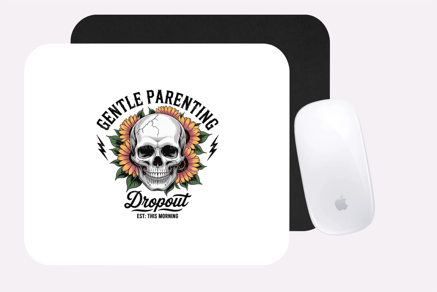Skull Gentle Parenting with flowers Mouse Pad 7.5" x 9"