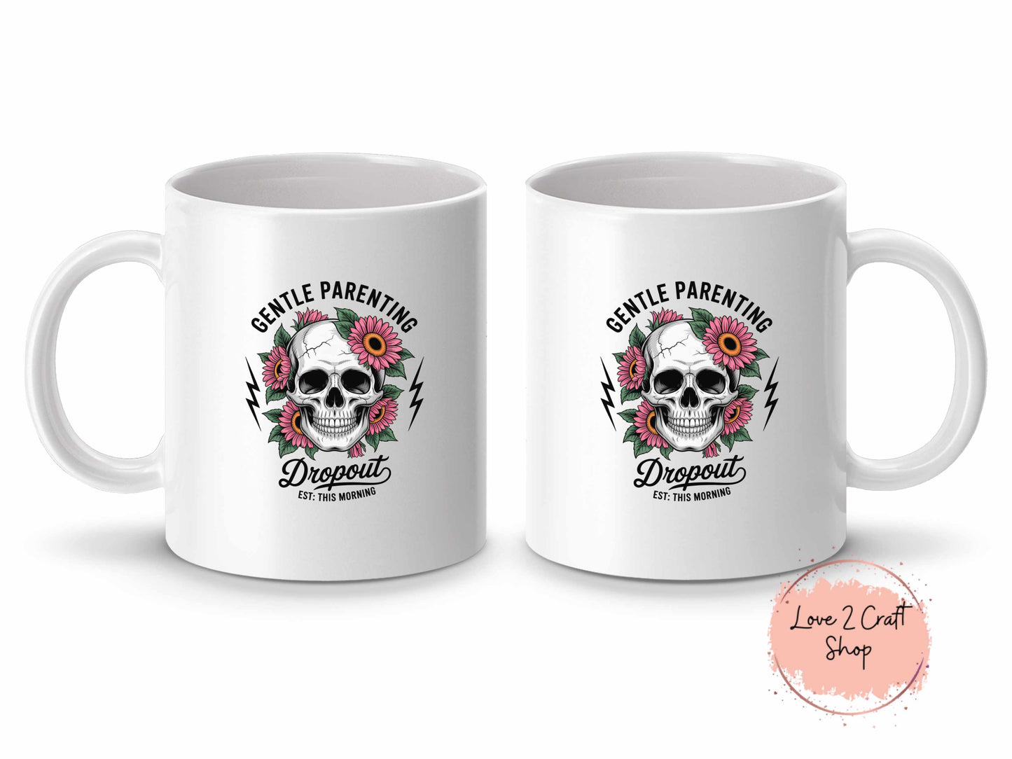 Skull Gentle Parenting with flowers Mug