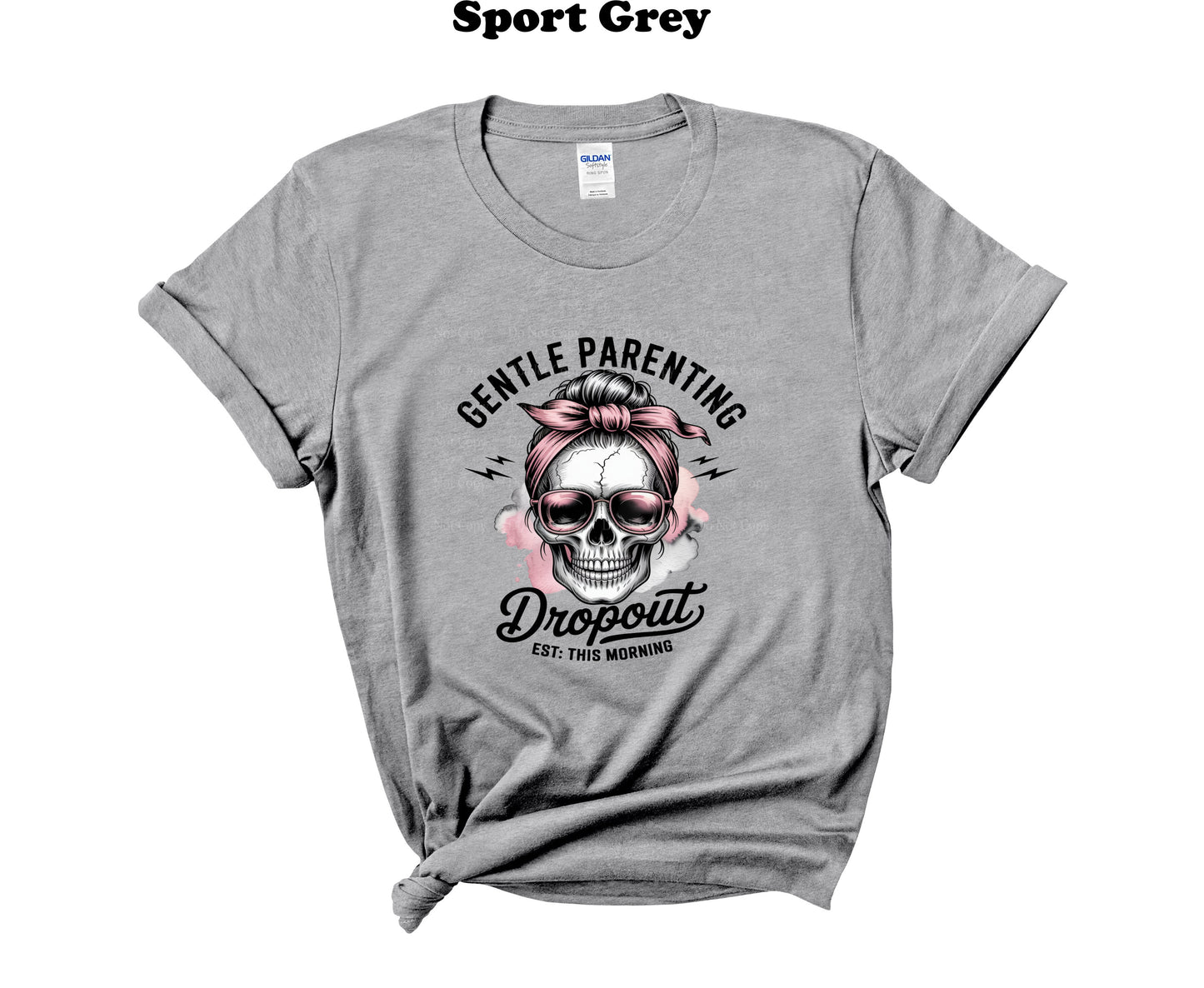 Messy Bun Skull Gentle Parenting with flowers T-Shirt