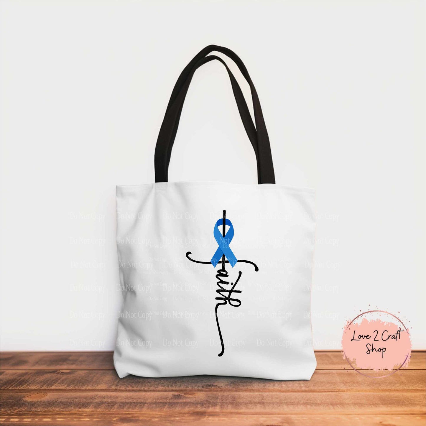 Colon Cancer Faith with Blue Ribbon 18.5" Tote