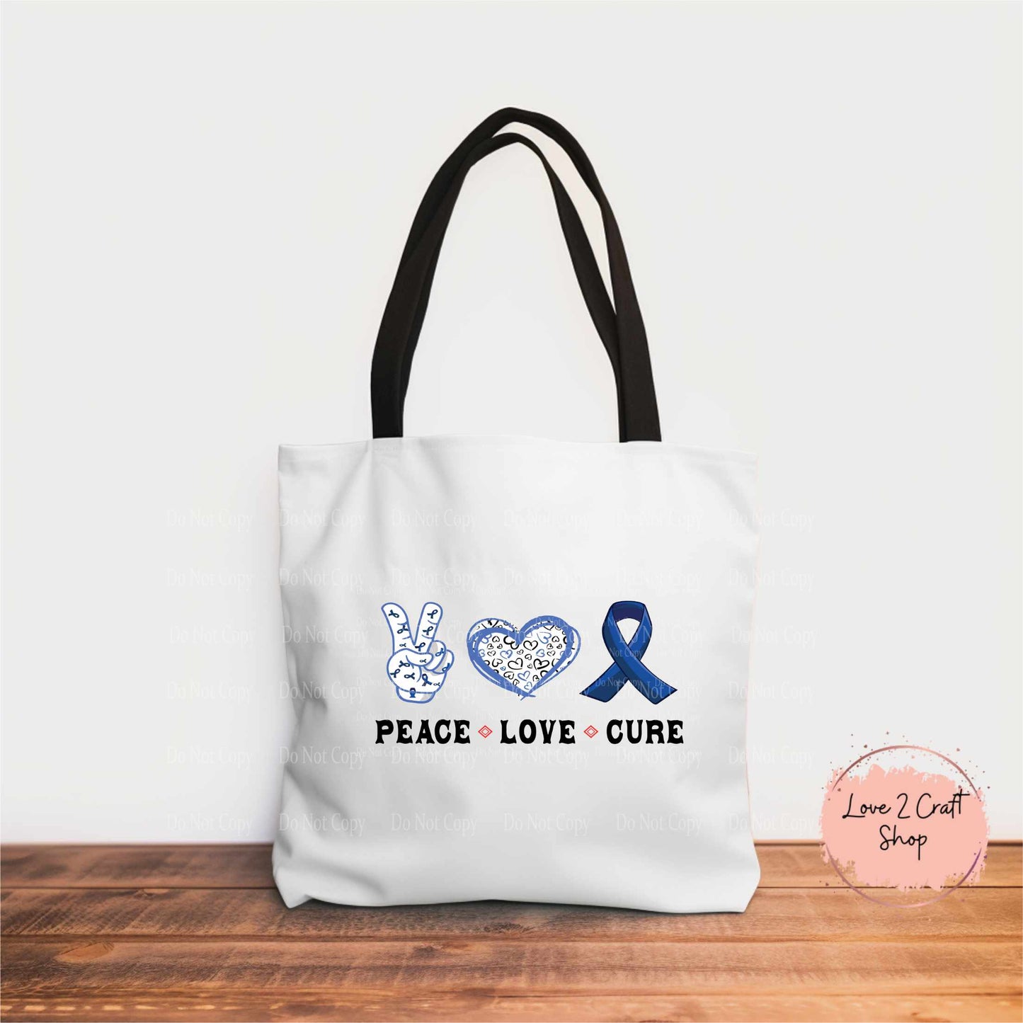 Colon Cancer Peace Love Cure 18.5" Tote