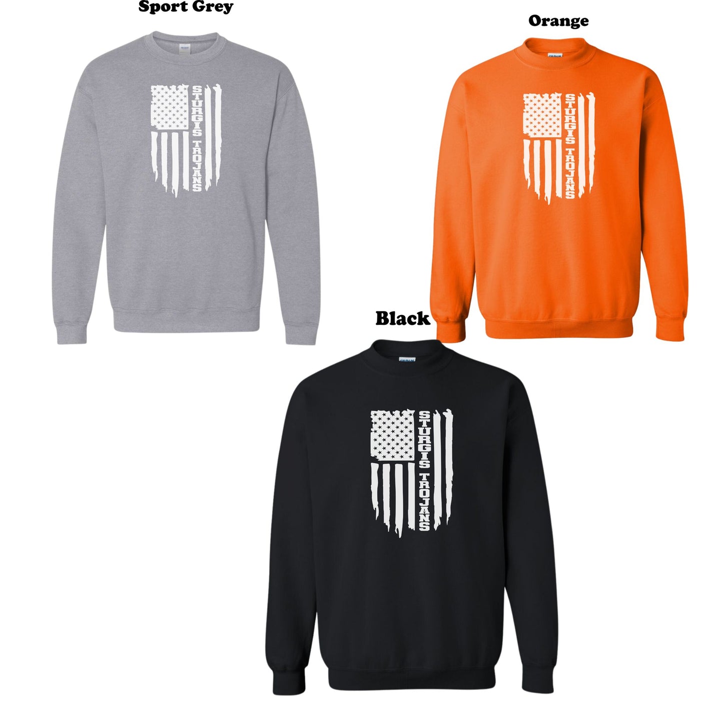 Sturgis Trojans White American Flag Crew Sweatshirt