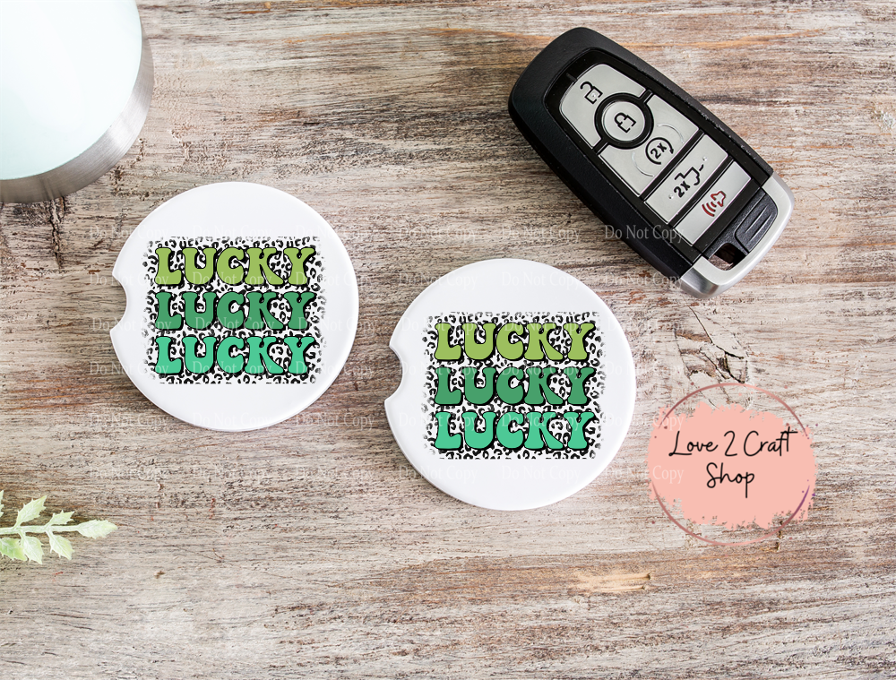 Lucky stacked with Leopard print St. Patrick's Day Car Coasters