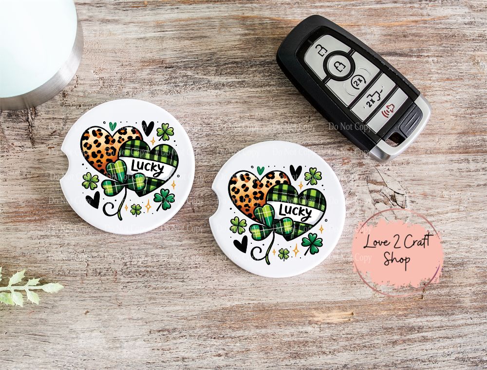Leopard print Hearts with Lucky St. Patrick's Day Car Coasters