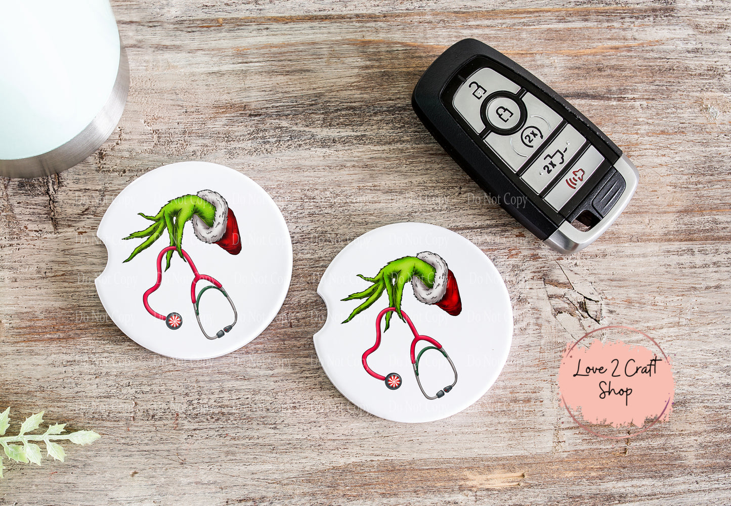 Grinch with Stethoscope for Nurse or CNA Car Coasters