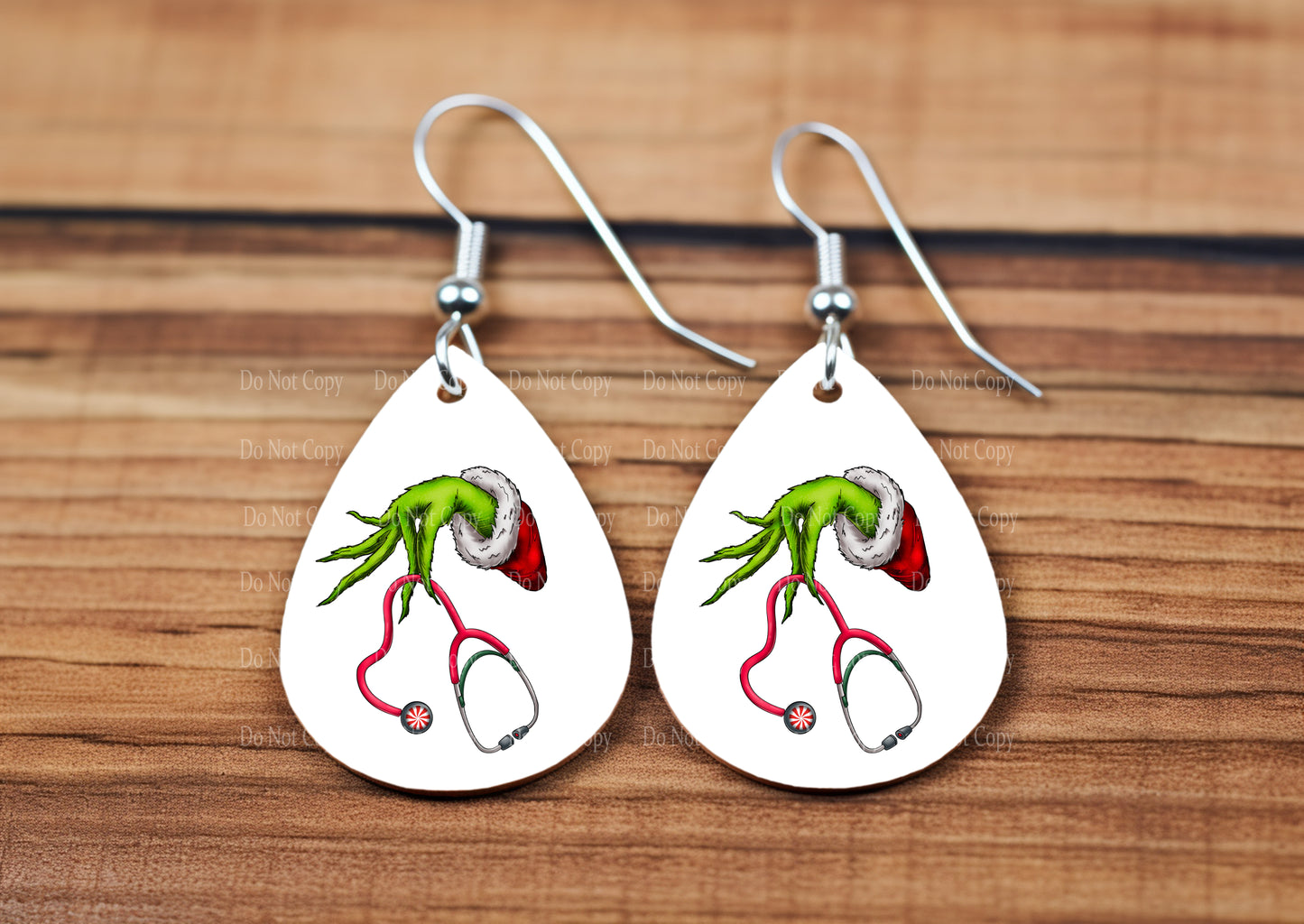 Grinch with Stethoscope for Nurse or CNA teardrop earrings