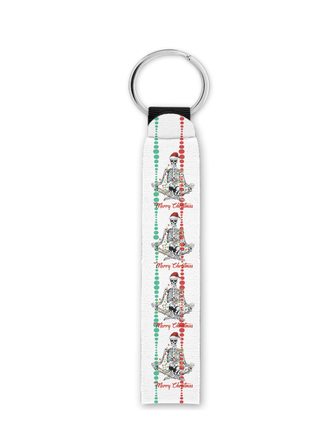 Meditating Skeleton with santa hat and Christmas Lights Wristlet Key Chain