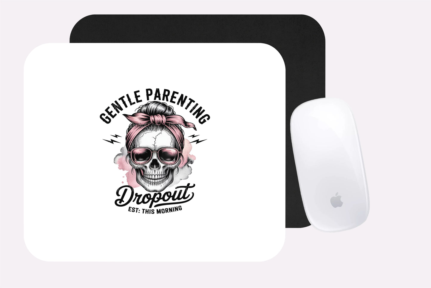 Messy Bun Skull Gentle Parenting with flowers Mouse Pad 7.5" x 9"