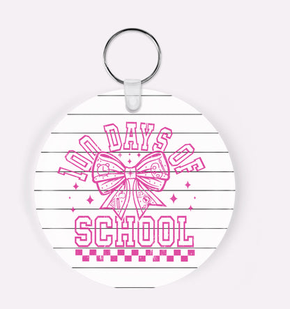 100 Days of School Pink Coquette Outline acrylic round keychain