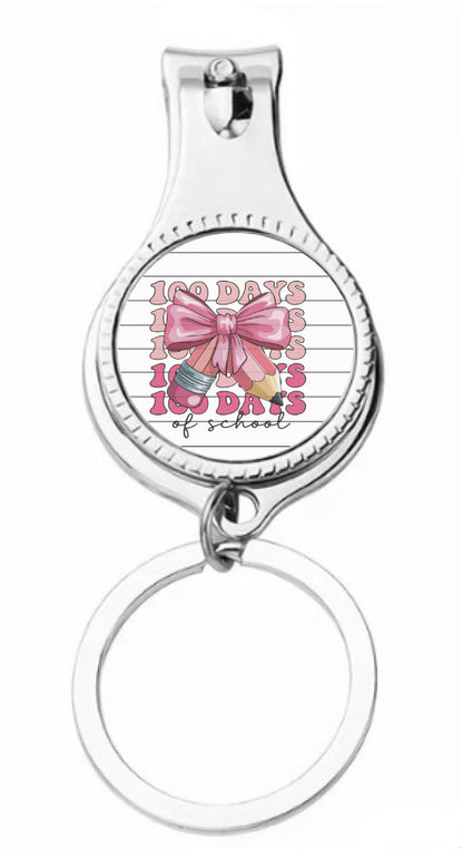 100 Days of School Stacked Coquette Pencil nail clippers keychain