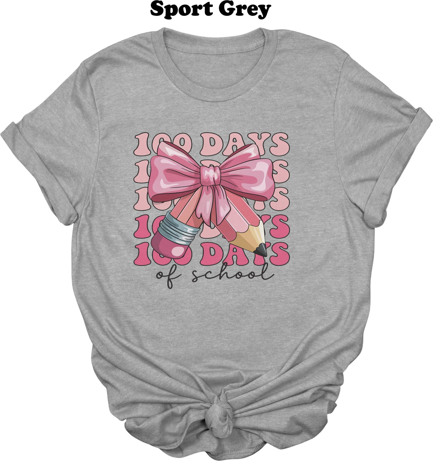 100 Days of School stacked Coquette Pencil Tee