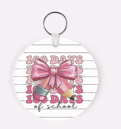 100 Days of School Stacked Coquette Pencil acrylic round keychain